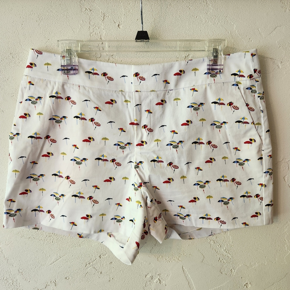 Maison Jules Mid-Rise White Shorts with Colorful Umbrella Print Size 8